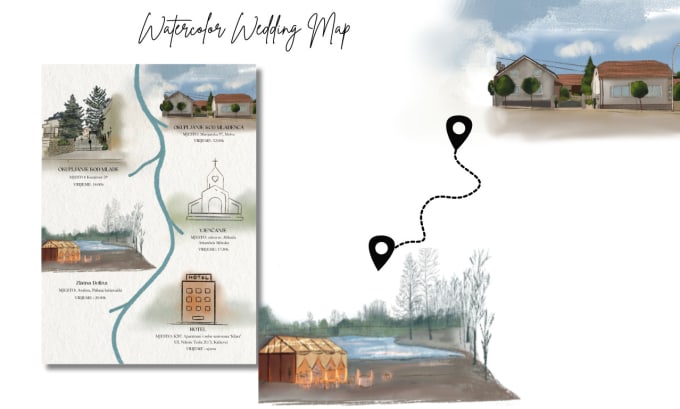 Gig Preview - Illustrate a watercolor map for your wedding venue