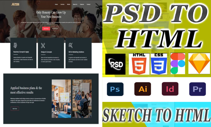 Gig Preview - Convert PSD to HTML PSD to bootstrap CSS with responsive