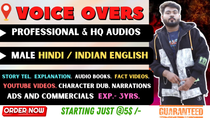 Gig Preview - Do professional voice over in hindi and indian english male