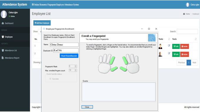 Gig Preview - Do online biometric fingerprint employee attendance system