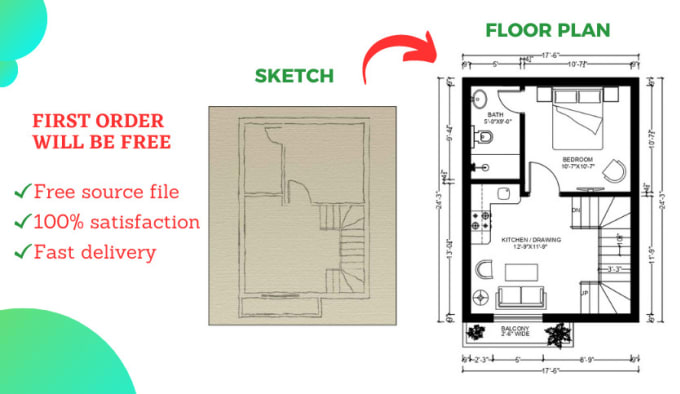 Gig Preview - Be your architect, draftsman to convert house plan sketch to dwg