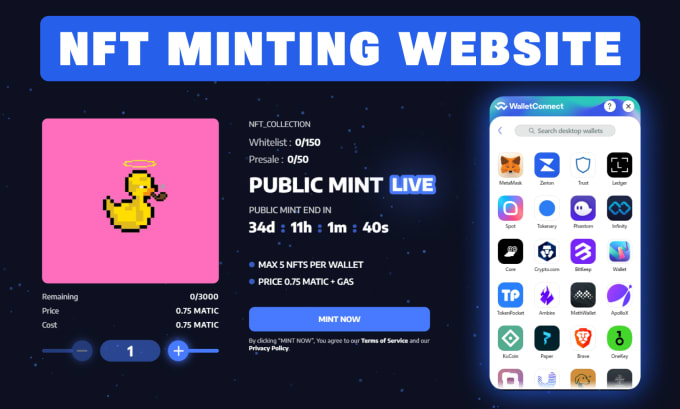 Gig Preview - Create nft websites for minting n stacking, smart contract, web3 nft marketplace