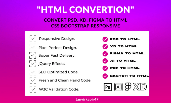 Gig Preview - Convert figma to html, psd to html css full responsive