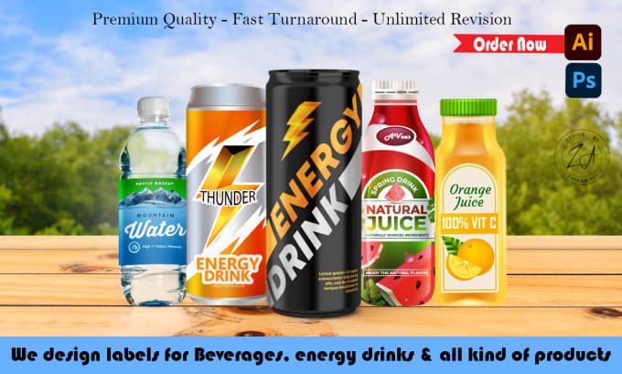 Gig Preview - Design beverages label, juice label, energy drink and can label