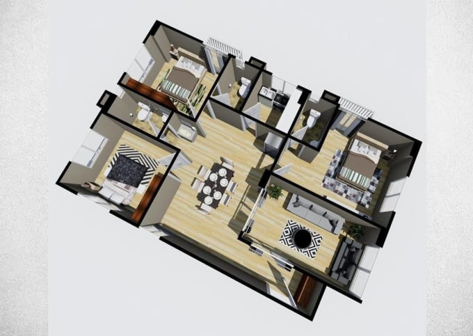 Gig Preview - Make 3d floor plan, interior design and exterior design with realistic render