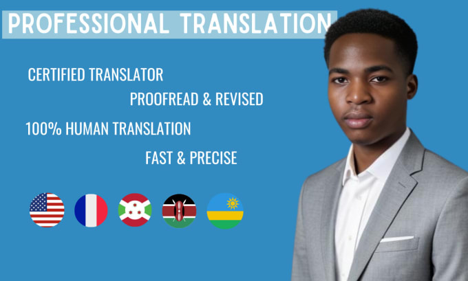 Gig Preview - Translate english to french, swahili, kirundi, kinyarwanda