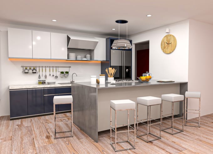 Gig Preview - Do kitchen interior design with 3d modeling and rendering