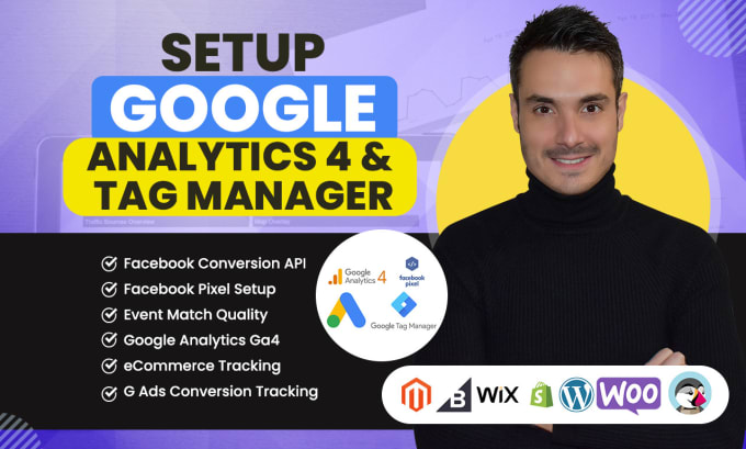 Gig Preview - Setup google analytics 4 via GTM, facebook pixel API and ecommerce tracking