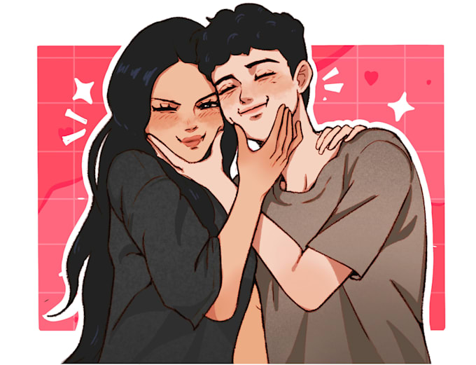 Gig Preview - Make a cute couple portrait in my style