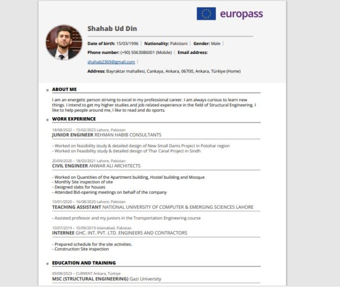 Gig Preview - Make a professional europass CV and resume