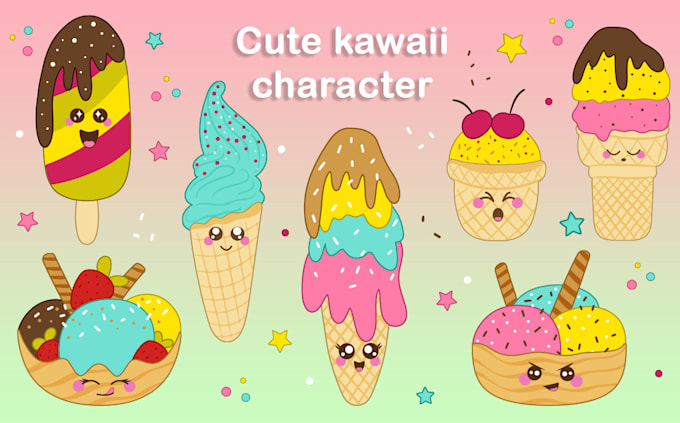 Gig Preview - Design cute kawaii character mascot animal food stickers emoticons