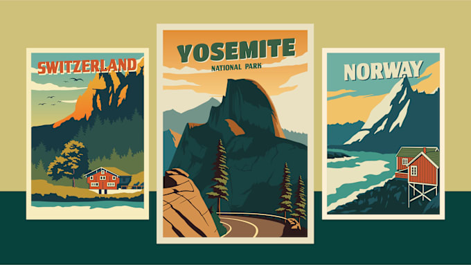 Gig Preview - Minimalistic retro vintage style travel poster design