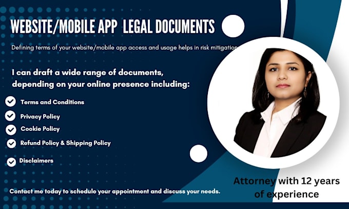 Gig Preview - Draft legal documents for your website or mobile application