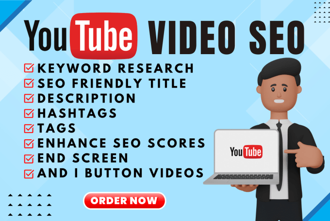 Gig Preview - Do youtube video SEO, title, description, tags, and hashtags