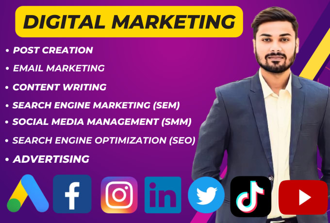 Gig Preview - Be your digital marketing manager provide services, strategy