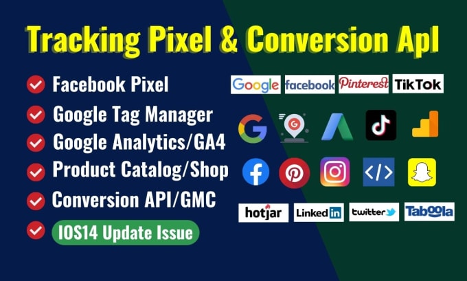 Gig Preview - Setup facebook pixel conversion api fix ios 14 update google analytics tiktok