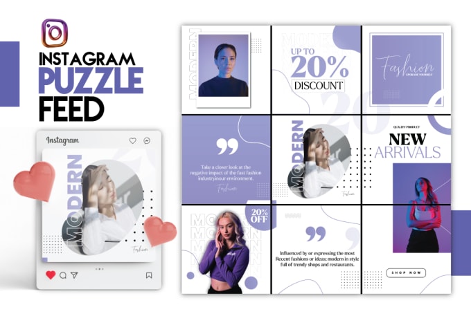 Gig Preview - Design instagram puzzle feed, carousel post, grid template