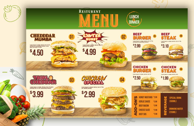 Gig Preview - Design a vintage food menu restaurant menu and digital menu