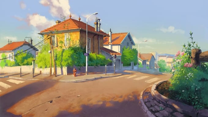 Anime Inspired Japanese Neighborhood Intersection - Detailed