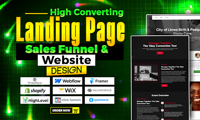 Gig Preview - Wordpress, webflow, framer, ghl shopify sales funnel landing page website design