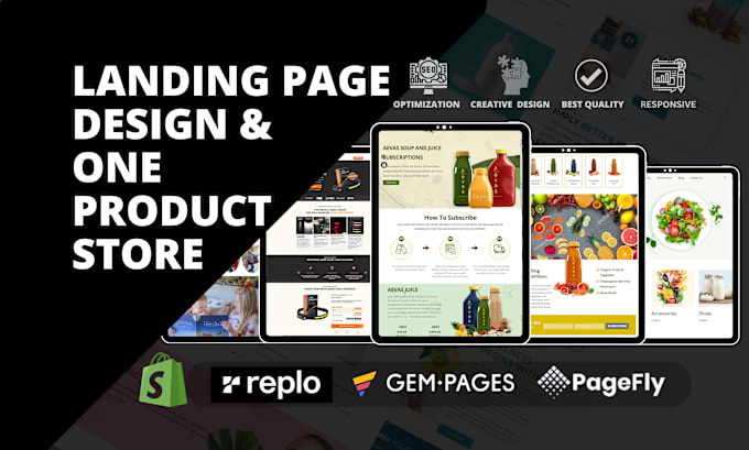 Gig Preview - Build shopify landing page and one product store by replo pagefly, gempages