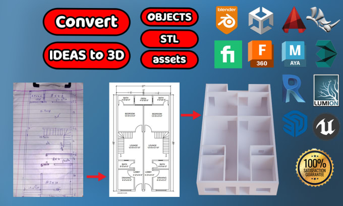 Gig Preview - Create 3d model any object in blender, maya, revit, sketchup, unreal, unity,