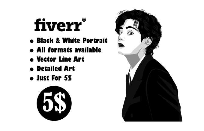 Gig Preview - Draw black and white vector line art portrait illustration