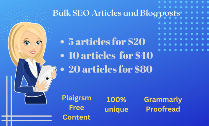 Gig Preview - Write bulk SEO articles and blog posts on any topic in 48 hours