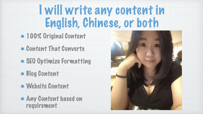 Gig Preview - Write any content in english, chinese, or both