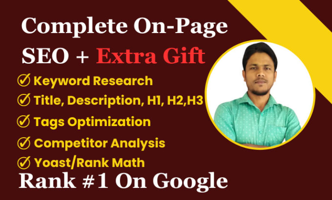 Gig Preview - Do SEO onpage optimization on wordpress wix for 1st page ranking