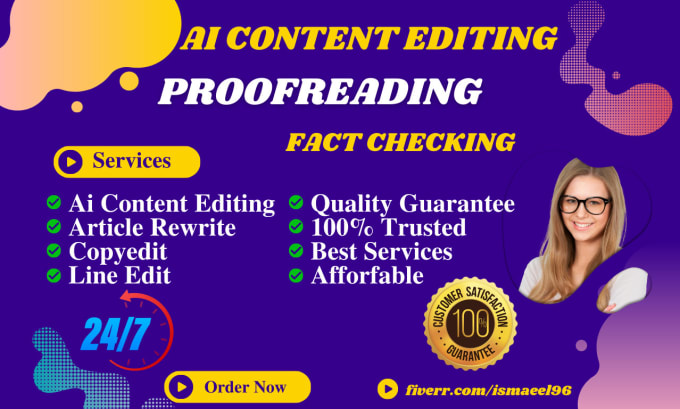 Gig Preview - Do ai content editing, proofreading and fact checking your ai chatgpt content