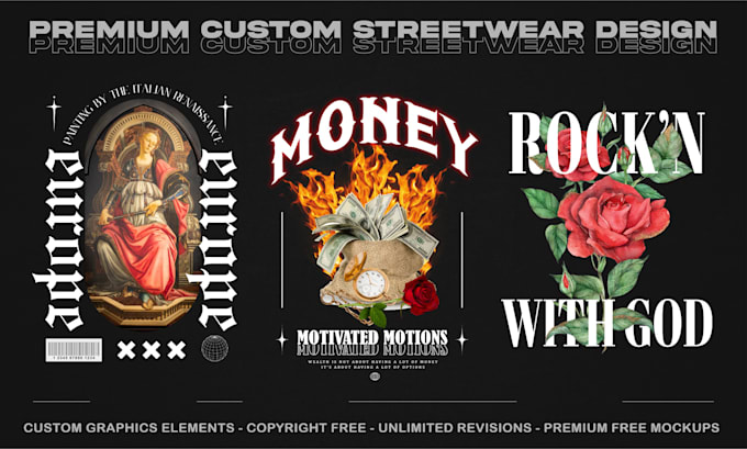 Gig Preview - Create custom streetwear t shirt design and graphic design