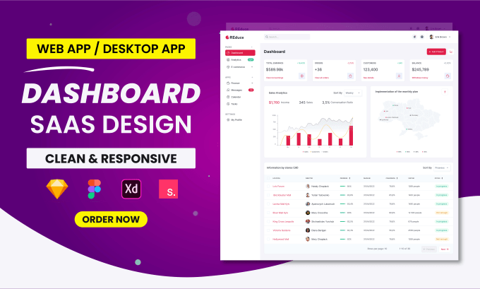 Gig Preview - Design clean modern web saas dashboard app UI UX design