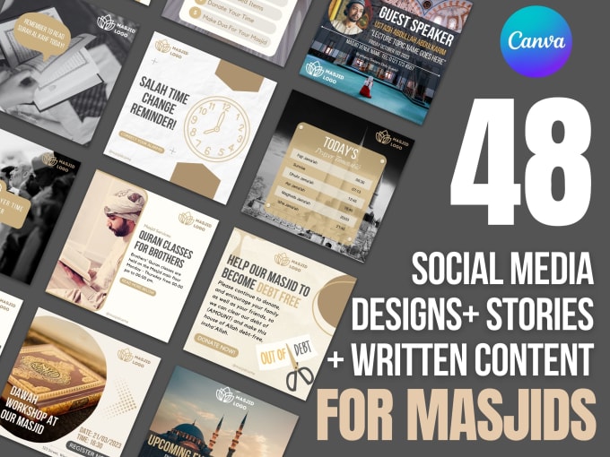 Gig Preview - Share ready islamic social media instagram canva templates for masjids, mosques