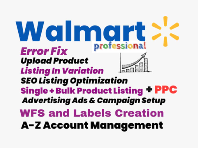 Gig Preview - Do walmart listing and variations, wfs, walmart SEO and ads campaign, walmart VA