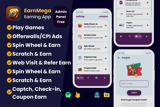 Gig Preview - Create android earning app for passive earning