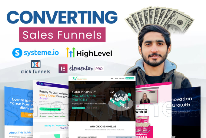 Gig Preview - Build sales funnel in clickfunnels, systeme io, gohighlevel landing page design