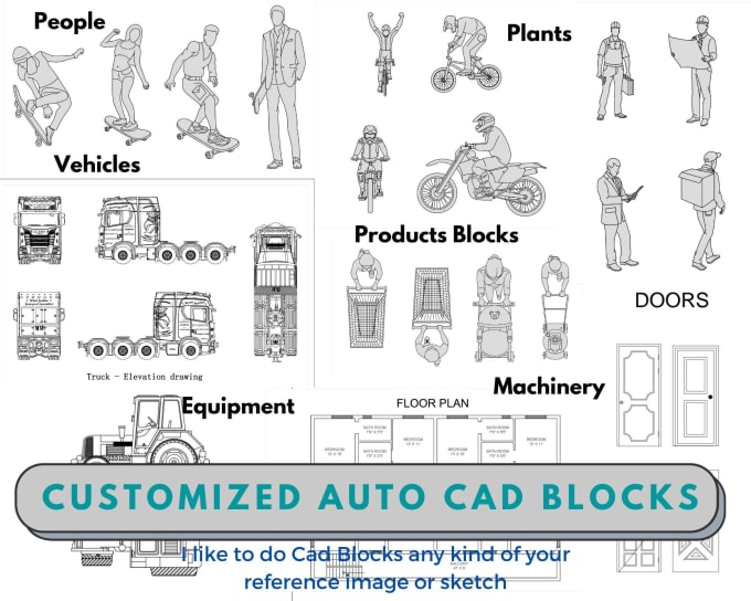 Gig Preview - Draw anything in sketch and line art cad block in to autocad