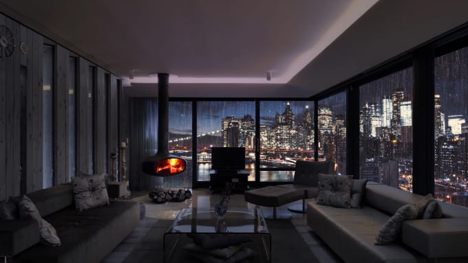 Gig Preview - Create realistic rain video in a luxury apartment with city view