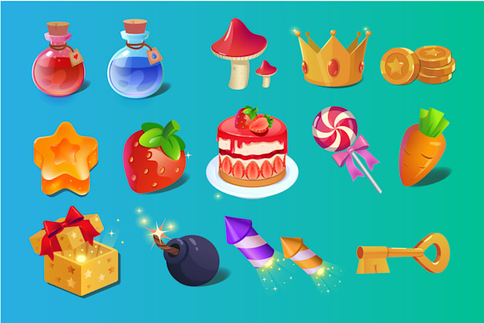 Gig Preview - Create unique 2d game icons, props, UI design, assets, objects in vector