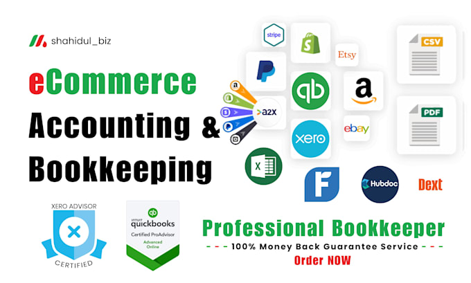 Gig Preview - Do ecommerce bookkeeping of shopify, amazon, etsy ebay in quickbooks, xero, wave