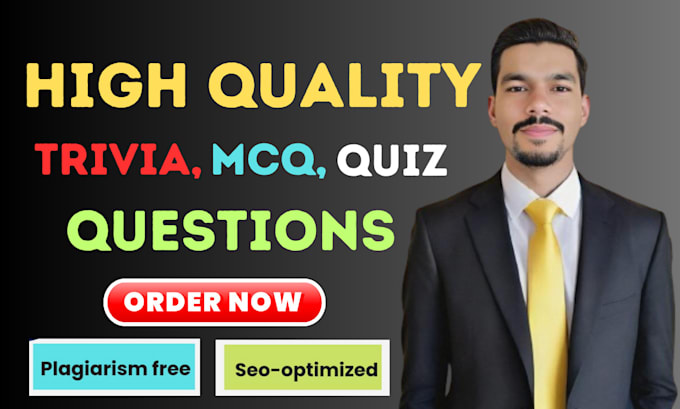 Gig Preview - Write 1000 high quality trivia mcq quiz questions on any topic