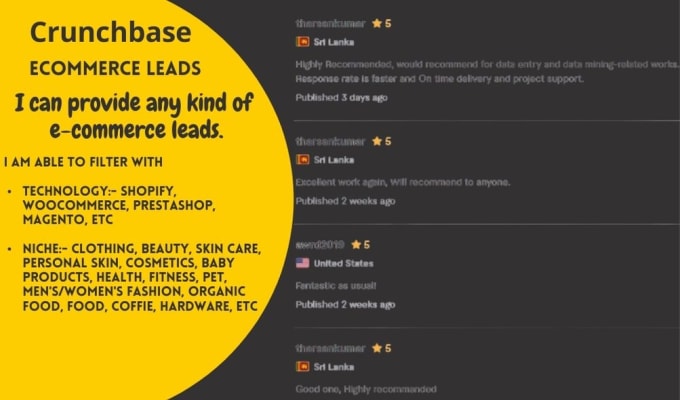 Gig Preview - Find ecommerce leads contact list building by storeleads and crunchbase