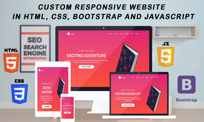 Gig Preview - Create a responsive website design using HTML, CSS, and javascript