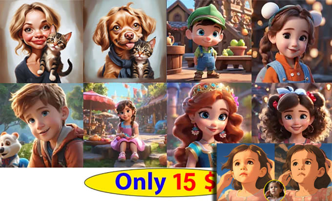 Gig Preview - Create 3d pixar style character and logo, cartoon, avatar, from your photo