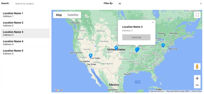 Gig Preview - Provide a google maps with search and filter