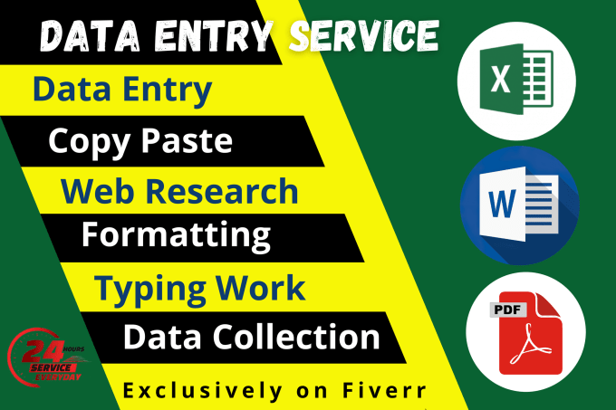 Gig Preview - Do data entry, copy paste, web research, excel data entry, pdf to excel