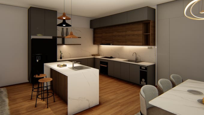 Gig Preview - Do kitchen interior design realistic render