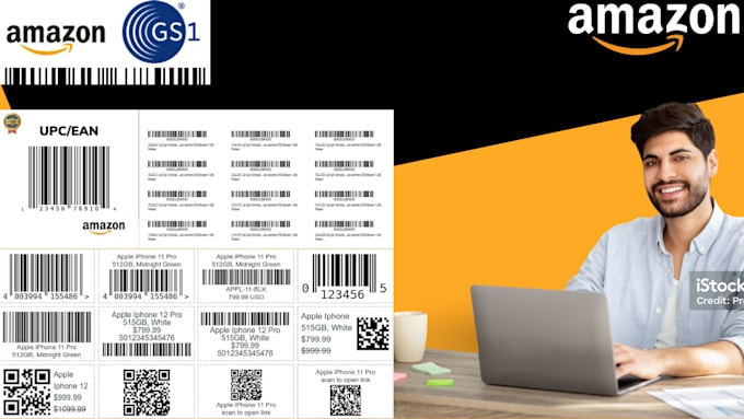 Gig Preview - Provide amazon gs1,upc,gtn and label and generate barcode, labels