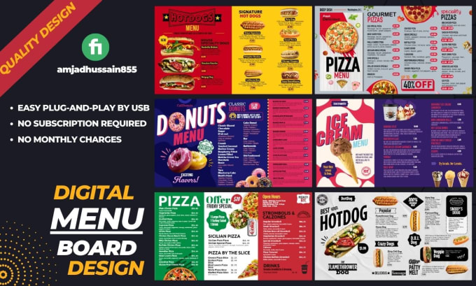 Gig Preview - Design static TV screen menu or digital menu board for restaurant